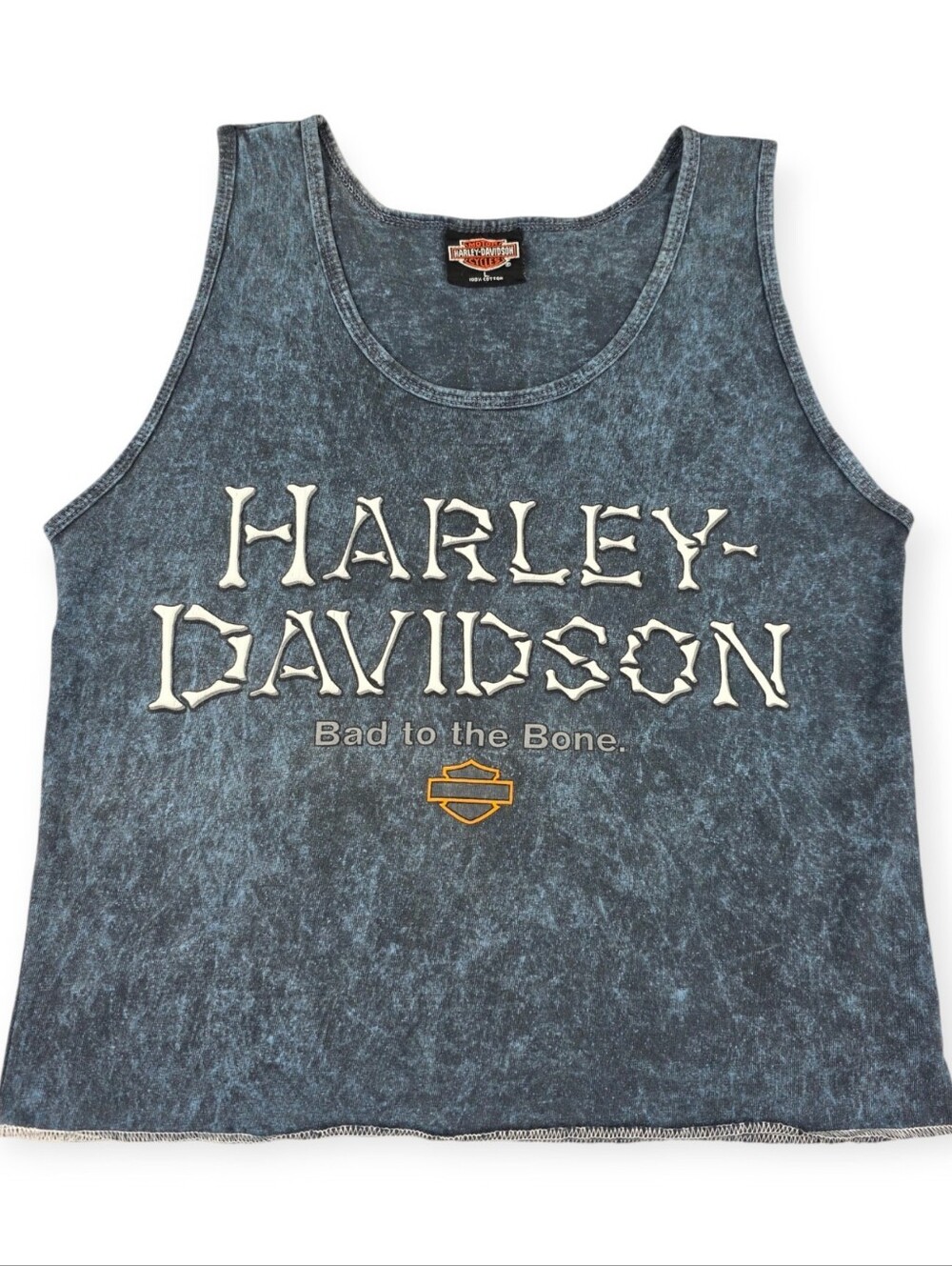 Vintage 90s Harley-Davidson Bad to the Bone Acid Wash Tank Top Womens Large Blue